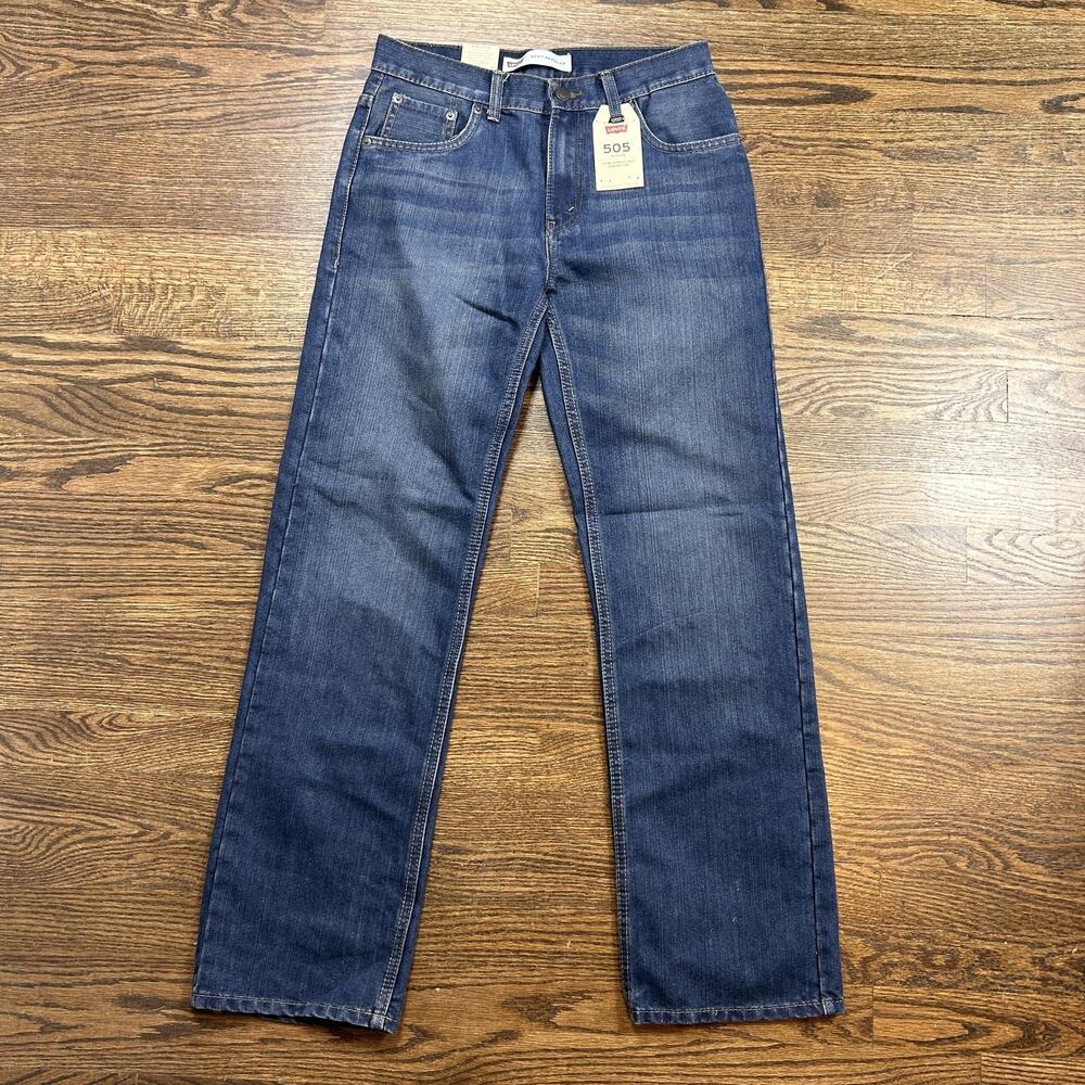 Levis 505 Jeans Boys 16 28x28 Blue Medium Wash Straight Leg Denim Pants Regular